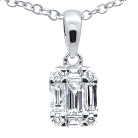 Muse Jewelry .24ct G SI 14K White Gold Diamond Round & Baguette Pendant Necklace 18" Long