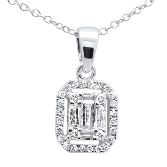 Muse Jewelry .33ct G SI 14K White Gold Diamond Round & Baguette Pendant Necklace 18" Long