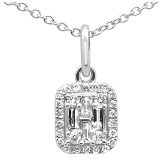 Muse Jewelry .28ct G SI 14K White Gold Diamond Round & Baguette Diamond Pendant Necklace