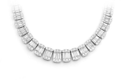 Muse Jewelry 9.78ct G SI 14K White Gold Round & Baguette Diamond Tennis Necklace 22" Long