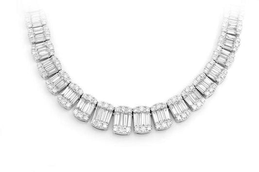 Muse Jewelry 9.78ct G SI 14K White Gold Round & Baguette Diamond Tennis Necklace 22" Long