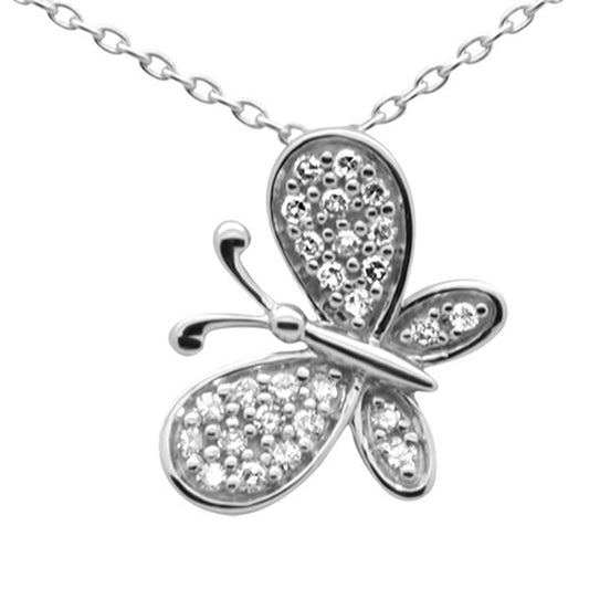 Muse Jewelry .13ct G SI 14K White Gold Diamond Butterfly Pendant Necklace