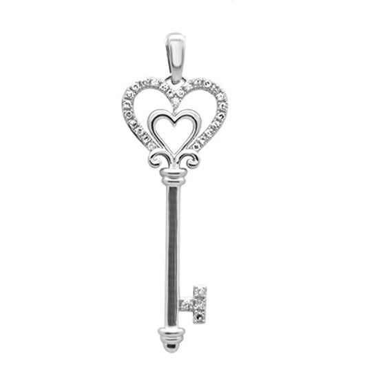 Muse Jewelry .13ct G SI 14K White Gold Diamond Heart Key Pendant