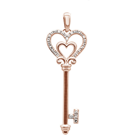 Muse Jewelry .13ct G SI 14K Rose Gold Diamond Heart Key Pendant