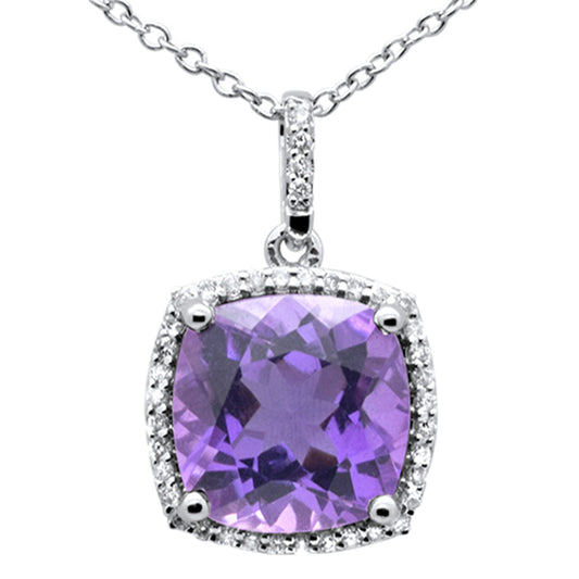 Muse Jewelry 3.12ct G SI 14K White Gold Diamond & Amethyst Gemstone Halo Pendant Necklace 18" Chain