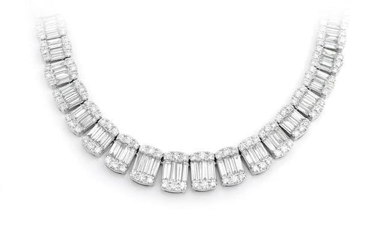 Muse Jewelry 11.55ct G SI 14K White Gold Round & Baguette Diamond Tennis Necklace 22" Long