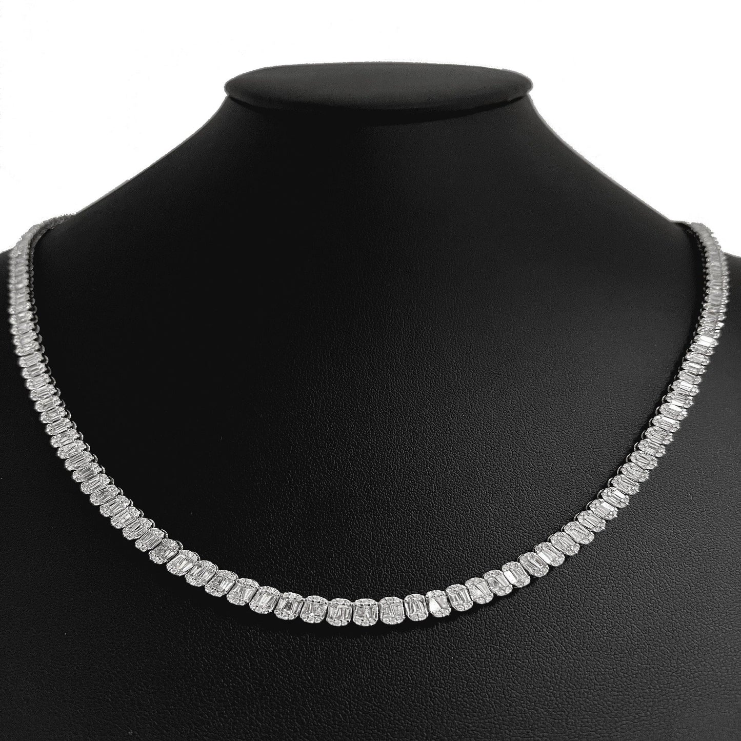 Muse Jewelry 8.38ct G SI 14K White Gold Round & Baguette Diamond Tennis Necklace 18" Long