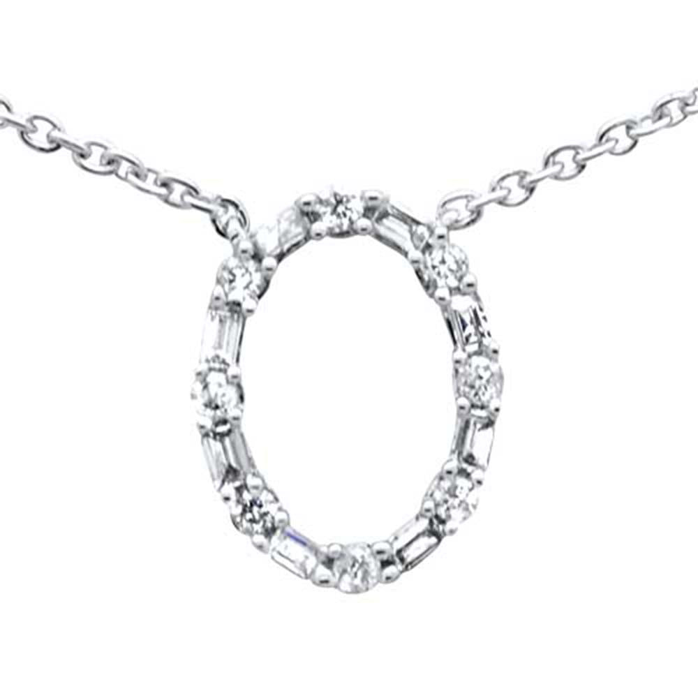 Muse Jewelry .24ct G SI 14K White Gold Round & Baguette Diamond Oval Shape Pendant Necklace 16"+2" ext chain