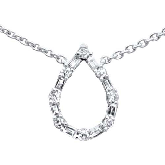 Muse Jewelry .24ct G SI 14K White Gold Round & Baguette Diamond Pear Shape Pendant Necklace 16"