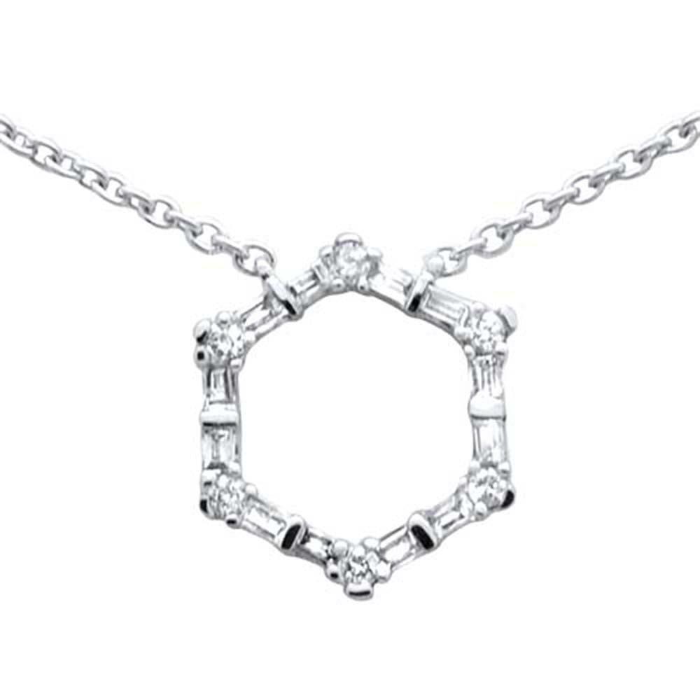 Muse Jewelry .27ct G SI 14K White Gold Round & Baguette Diamond Geometric Shape Pendant Necklace 16"