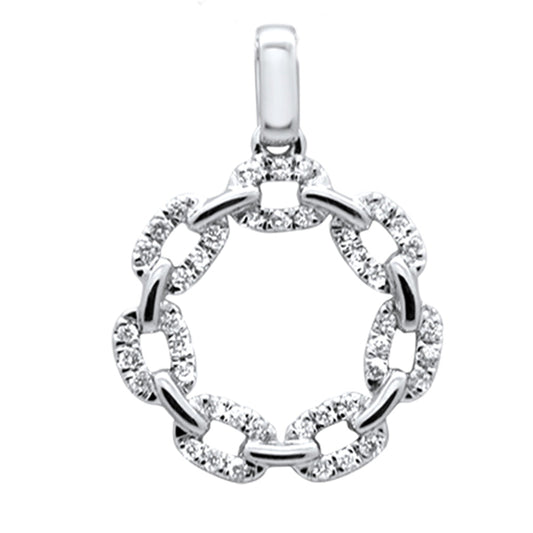 Muse Jewelry .18ct G SI 14K White Gold Round Diamond Cuban Link Circle Charm Pendant