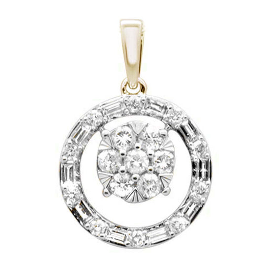 Muse Jewelry .63ct G SI 14K Yellow Gold Round & Baguette Circle Diamond Charm Pendant