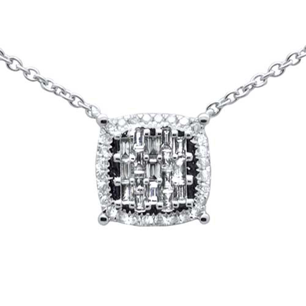 Muse Jewelry .30ct G SI 14K White Gold Round & Baguette Diamond Square Shape Pendant Necklace 16"