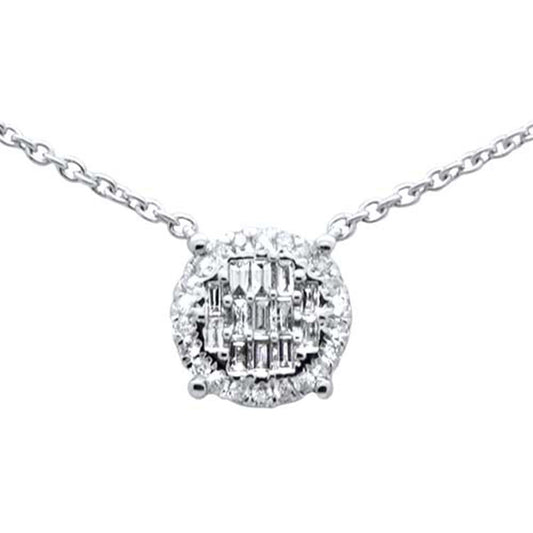 Muse Jewelry .23ct G SI 14K White Gold Round & Baguette Diamond Pendant Necklace 16"