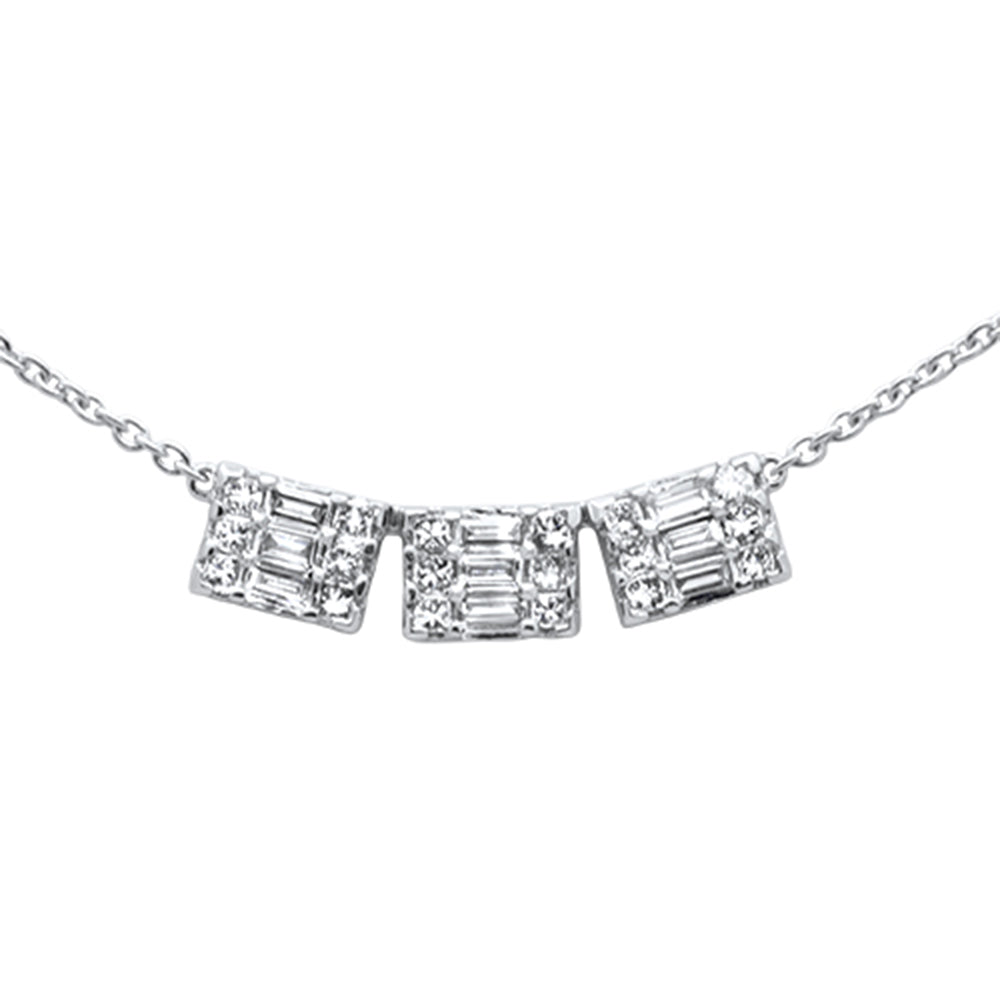 Muse Jewelry .55ct G SI 14K White Gold Round & Baguette Diamond Three Stone Emerald Shape Pendant Necklace 16"+2" ext chain