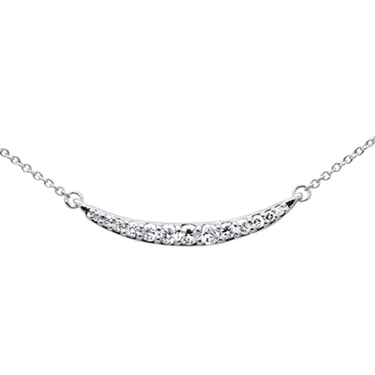 Muse Jewelry .26ct G SI 14K White Gold Curve Bar Round Diamond Pendant Necklace 18" Long