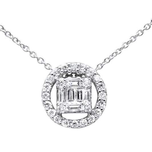 Muse Jewelry .34ct G SI 14K White Gold Round & Baguette Diamond Pendant Necklace 18"