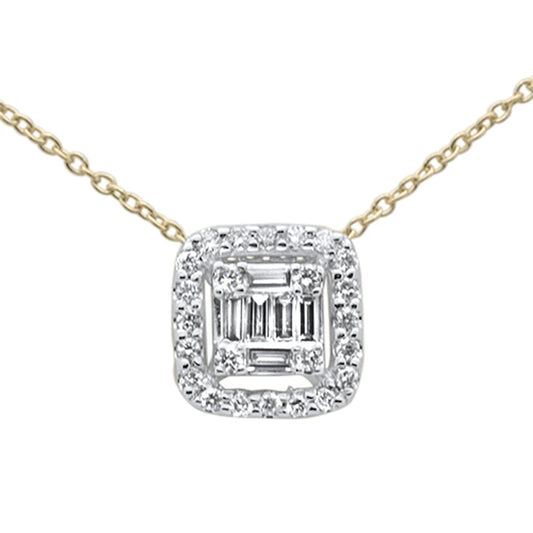 Muse Jewelry .25ct G SI 14K Yellow Gold Cushion Shaped Round & Baguette Diamond Pendant Necklace 18" Long