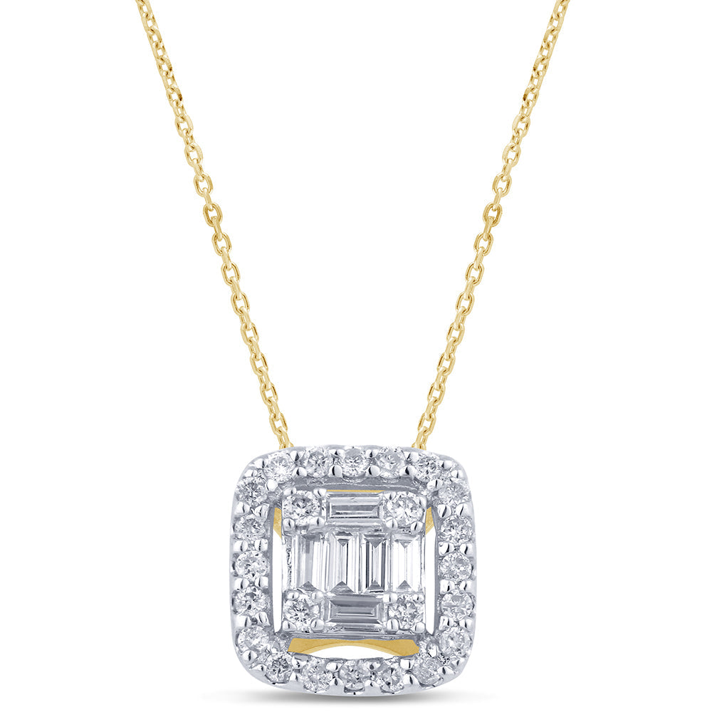 Muse Jewelry .25ct G SI 14K Yellow Gold Cushion Shaped Round & Baguette Diamond Pendant Necklace 18" Long