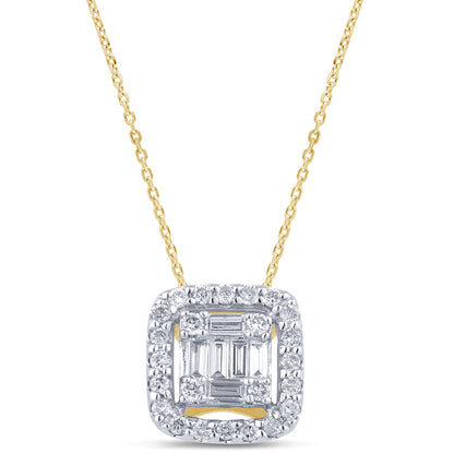 Muse Jewelry .25ct G SI 14K Yellow Gold Cushion Shaped Round & Baguette Diamond Pendant Necklace 18" Long