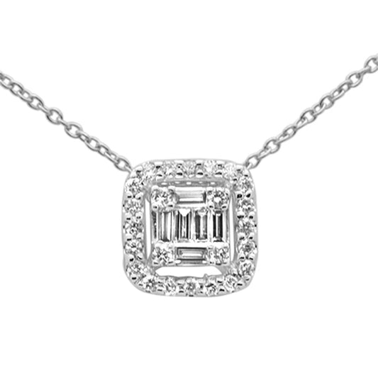 Muse Jewelry .26ct G SI 14K White Gold Cushion Shaped Round & Baguette Diamond Pendant Necklace 18" Long