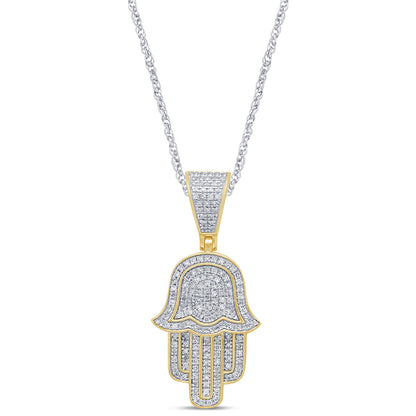 Muse Jewelry .27ct G SI 14K Yellow Gold Diamond Micro Pave Iced Out Hand of Hamsa Charm Pendant