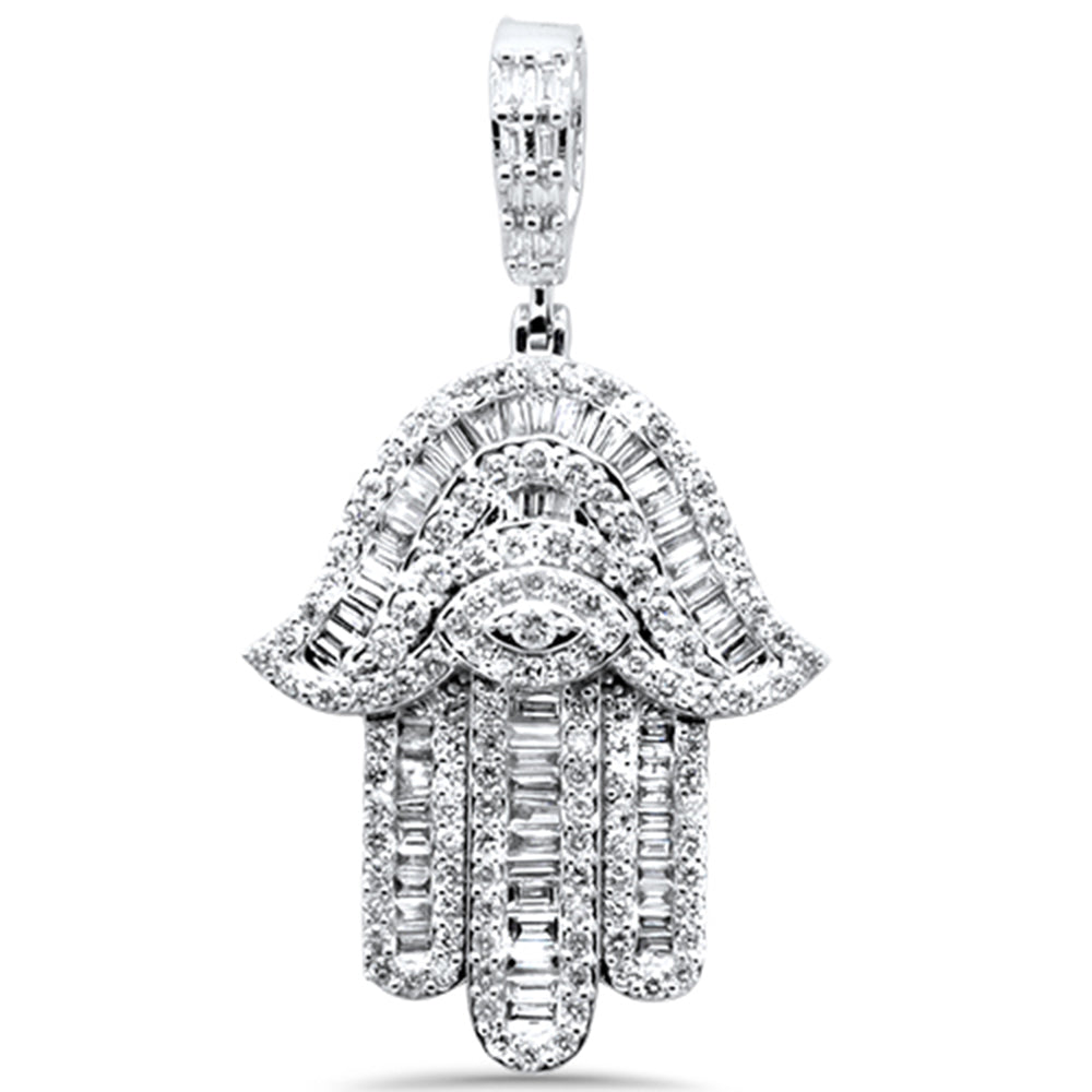 Muse Jewelry 1.77ct G SI 14K White Gold Round & Baguette Diamond Hamsa Pendant