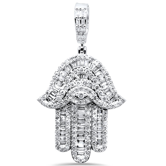 Muse Jewelry 1.77ct G SI 14K White Gold Round & Baguette Diamond Hamsa Pendant