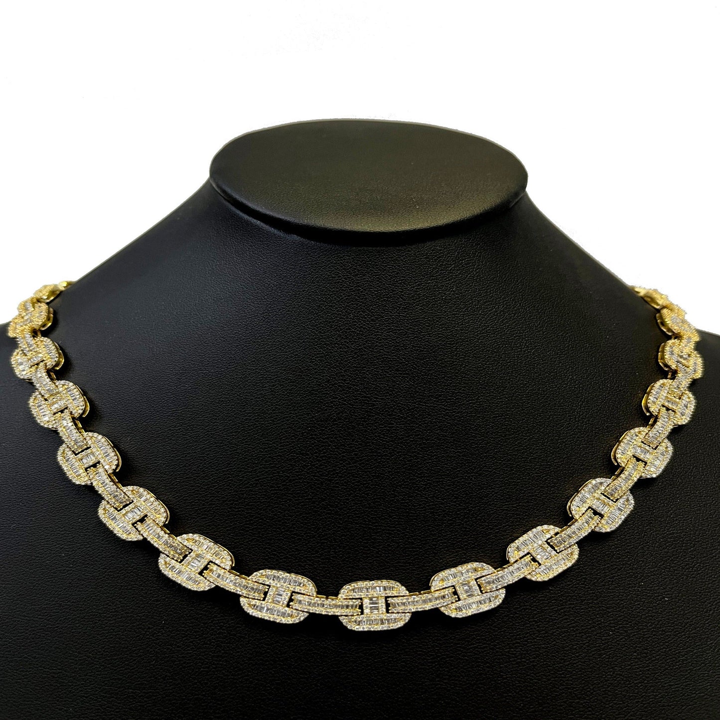 Muse Jewelry 11mm 17.95ct G SI 14K Yellow Gold Iced Out Diamond Round & Baguette Necklace 22"