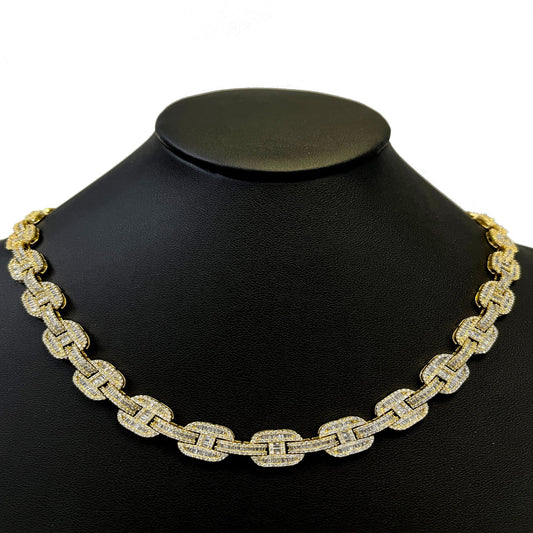 Muse Jewelry 11mm 15.27ct G SI 14K Yellow Gold Iced Out Diamond Round & Baguette Necklace 22"