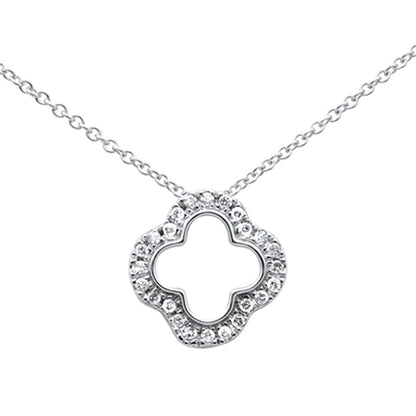 Muse Jewelry .10ct G SI 14K White Gold Diamond Four Leaf Clover Pendant 18" Chain