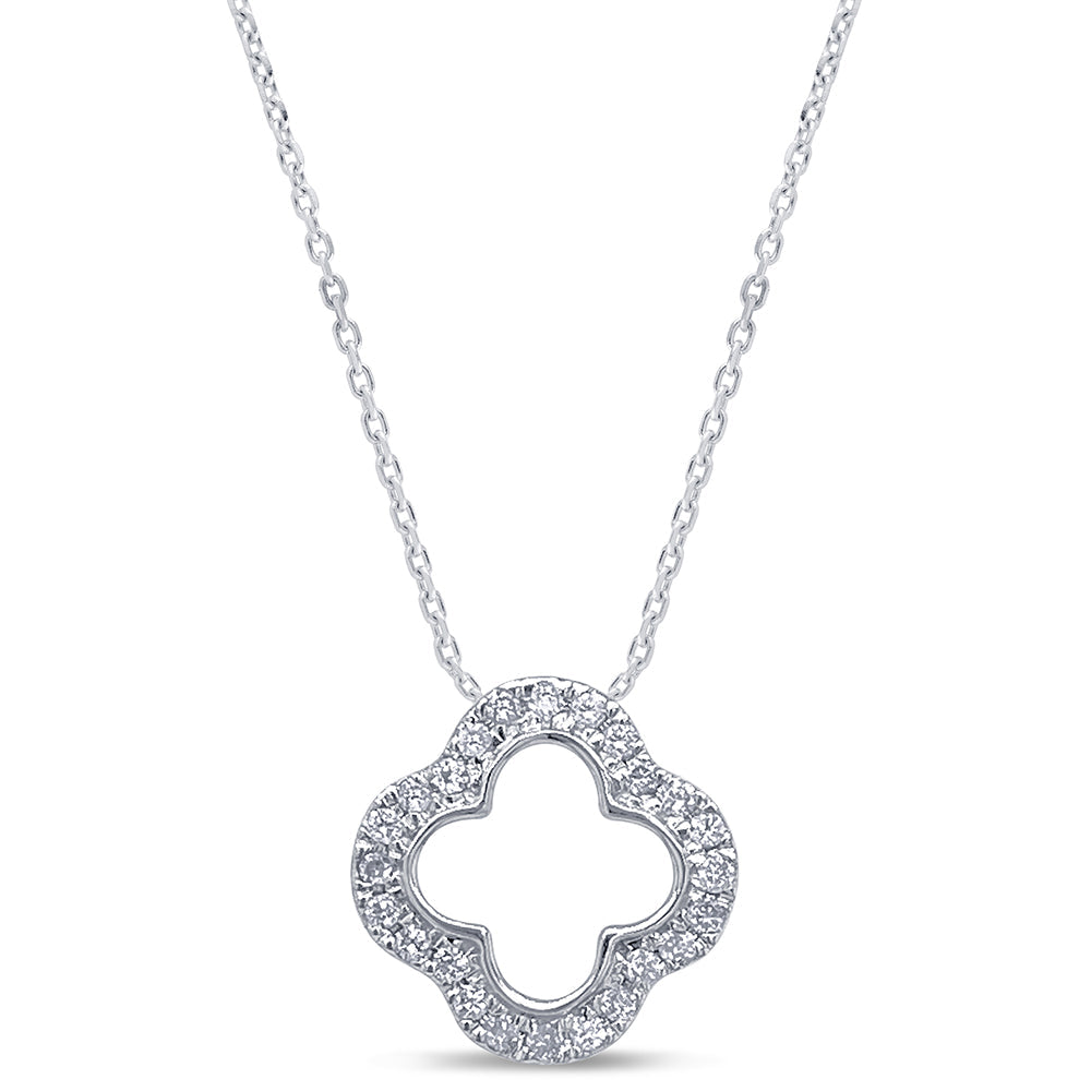 Muse Jewelry .10ct G SI 14K White Gold Diamond Four Leaf Clover Pendant 18" Chain