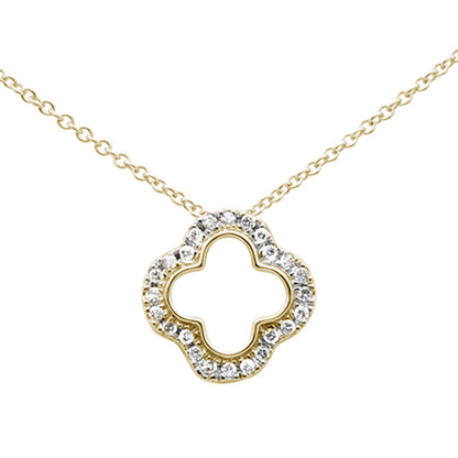 Muse Jewelry .11ct G SI 14K Yellow Gold Diamond Four Leaf Clover Pendant 18" Chain