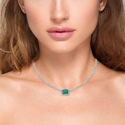 Muse Jewelry 3.16ct G SI 14K Yellow Gold Diamond & Natural Green Emerald Gemstone Necklace