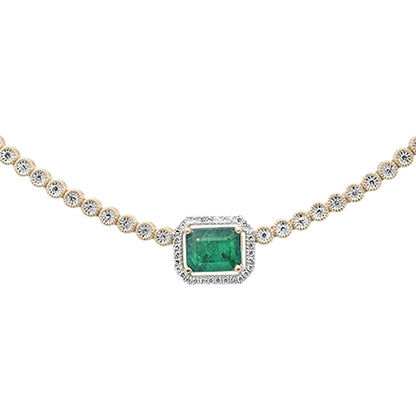 Muse Jewelry 3.16ct G SI 14K Yellow Gold Diamond & Natural Green Emerald Gemstone Necklace