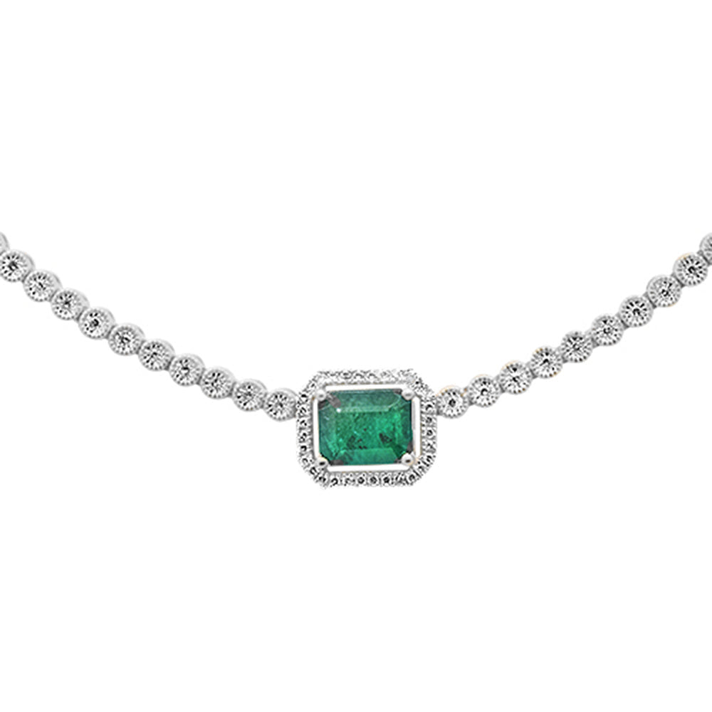 Muse Jewelry 4.00ct G SI 14K White Gold Diamond & Natural Green Emerald Gemstone Necklace