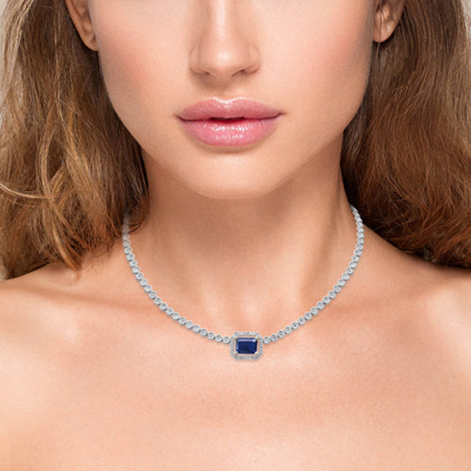 Muse Jewelry 2.75ct G SI 14K White Gold Diamond & Blue Sapphire Gemstone Necklace