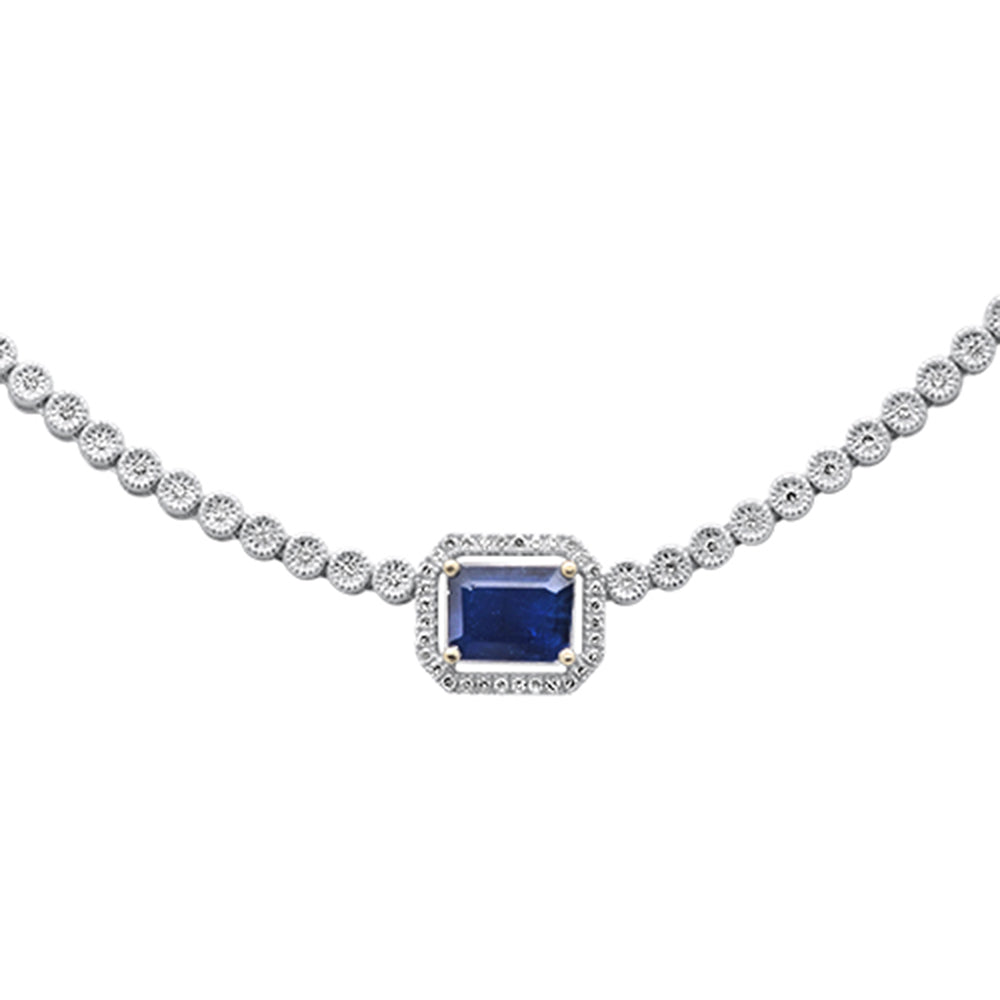 Muse Jewelry 3.15ct G SI 14K White Gold Diamond & Blue Sapphire Gemstone Necklace