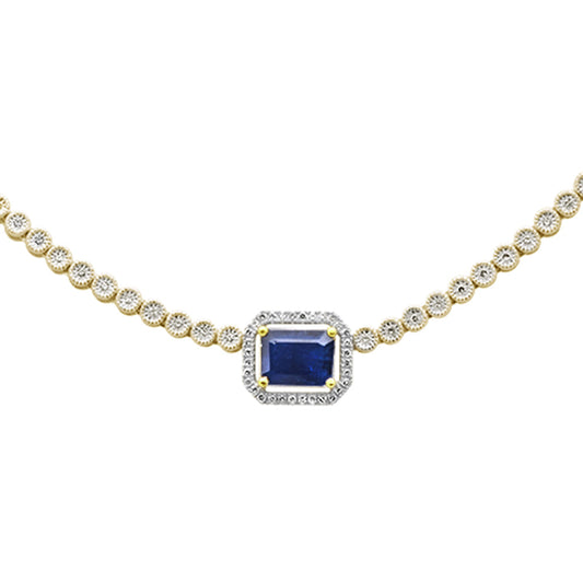 Muse Jewelry 2.88ct G SI 14K Yellow Gold Diamond & Blue Sapphire Gemstone Necklace