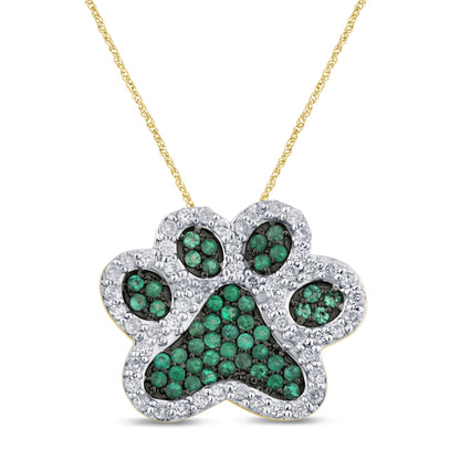 Muse Jewelry .47ct G SI 14K Yellow Gold Diamond & Natural Gemstones Dog Paw Necklace Pendant