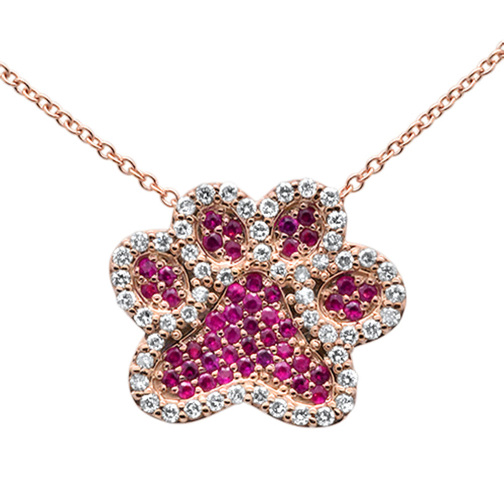 Muse Jewelry < .53ct G SI 14K Rose Gold Diamond Ruby Gemstones & Diamonds Dog Paw Pendant Necklace 18"