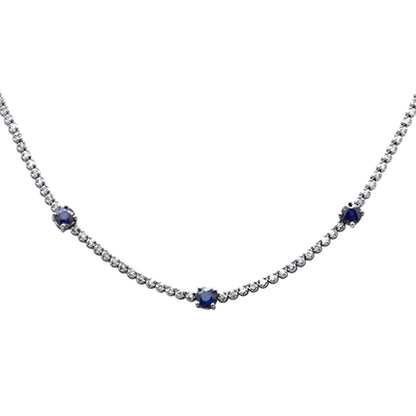 Muse Jewelry 5.09ct G SI 14K White Gold Round Diamond & Blue Sapphire Gemstone Tennis Necklace 18"