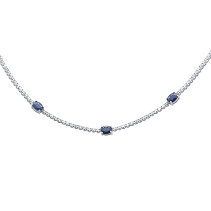 Muse Jewelry 6.22ct G SI 14K White Gold Diamond & Oval Blue Sapphire Gemstone Tennis Necklace 18"