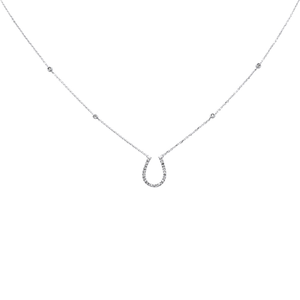 Muse Jewelry .15ct G SI 14K White Gold Diamond Horse Shoe Pendant Necklace 18"