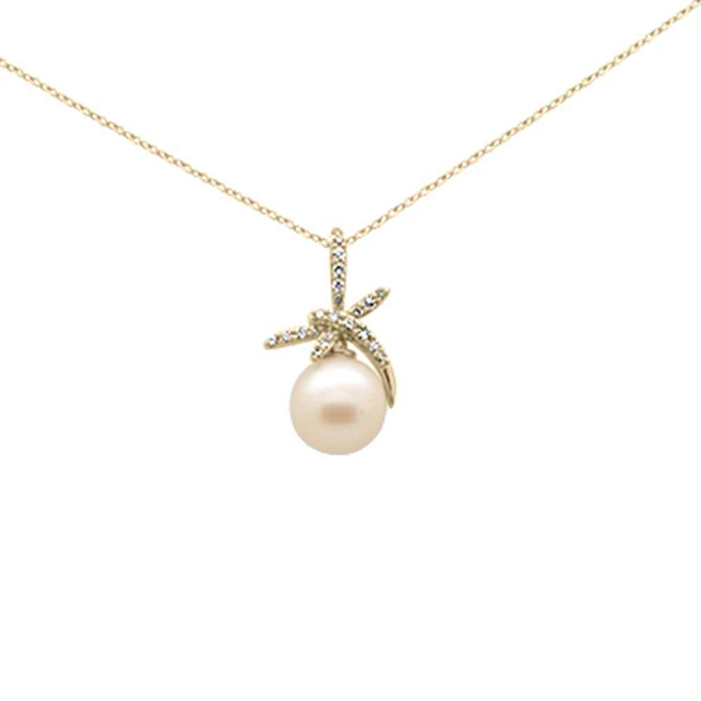 Muse Jewelry .12ct G SI 14K Yellow Gold Diamond Pearl Heart Pendant Necklace