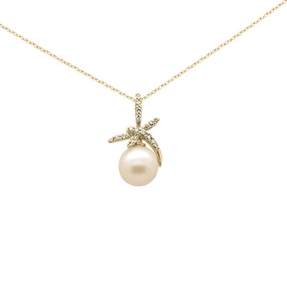 Muse Jewelry .12ct G SI 14K Yellow Gold Diamond Pearl Heart Pendant Necklace