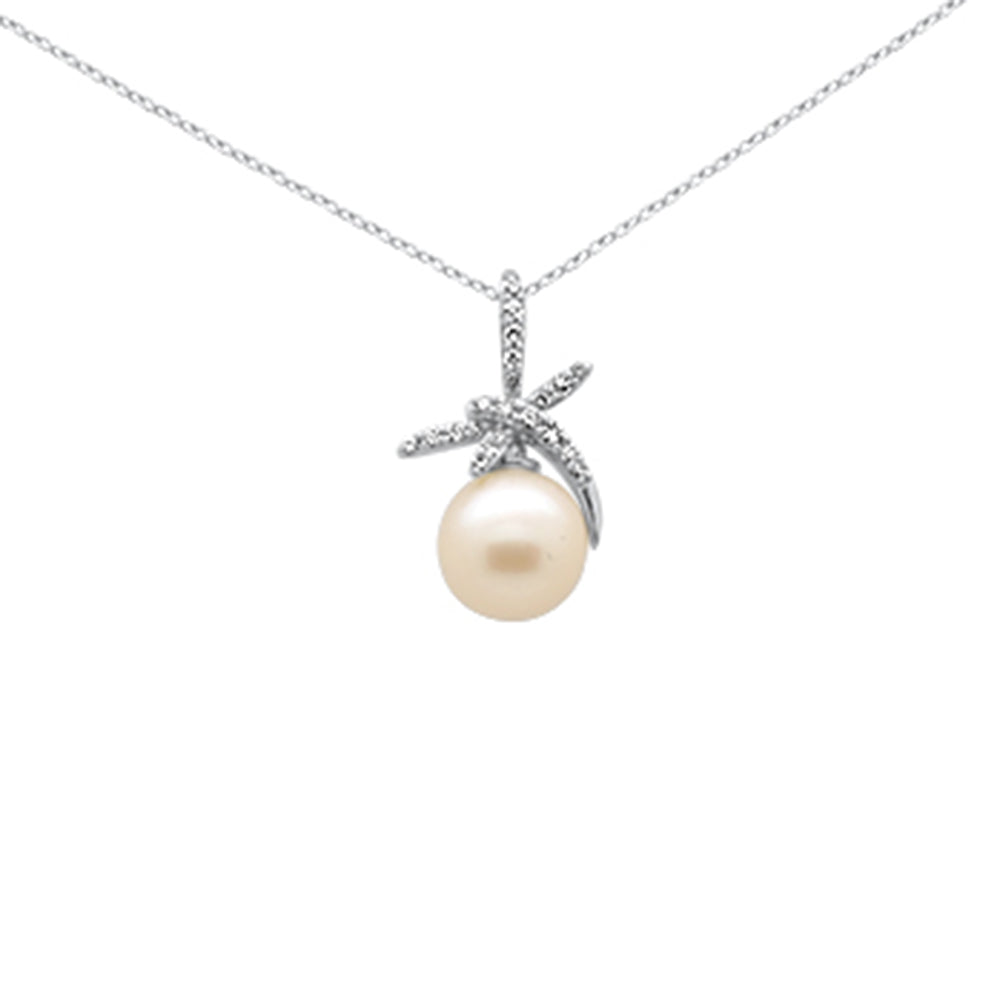 Muse Jewelry .12ct G SI 14K White Gold Diamond Pearl Pendant Necklace