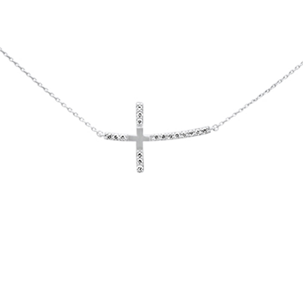 Muse Jewelry .15ct G SI 14K White Gold Diamond Side Cross Pendant Necklace