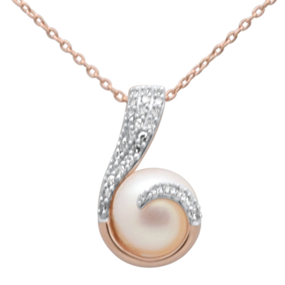 Muse Jewelry .12ct G SI 14K Rose Gold Diamond & Pearl Pendant Necklace 18" Long