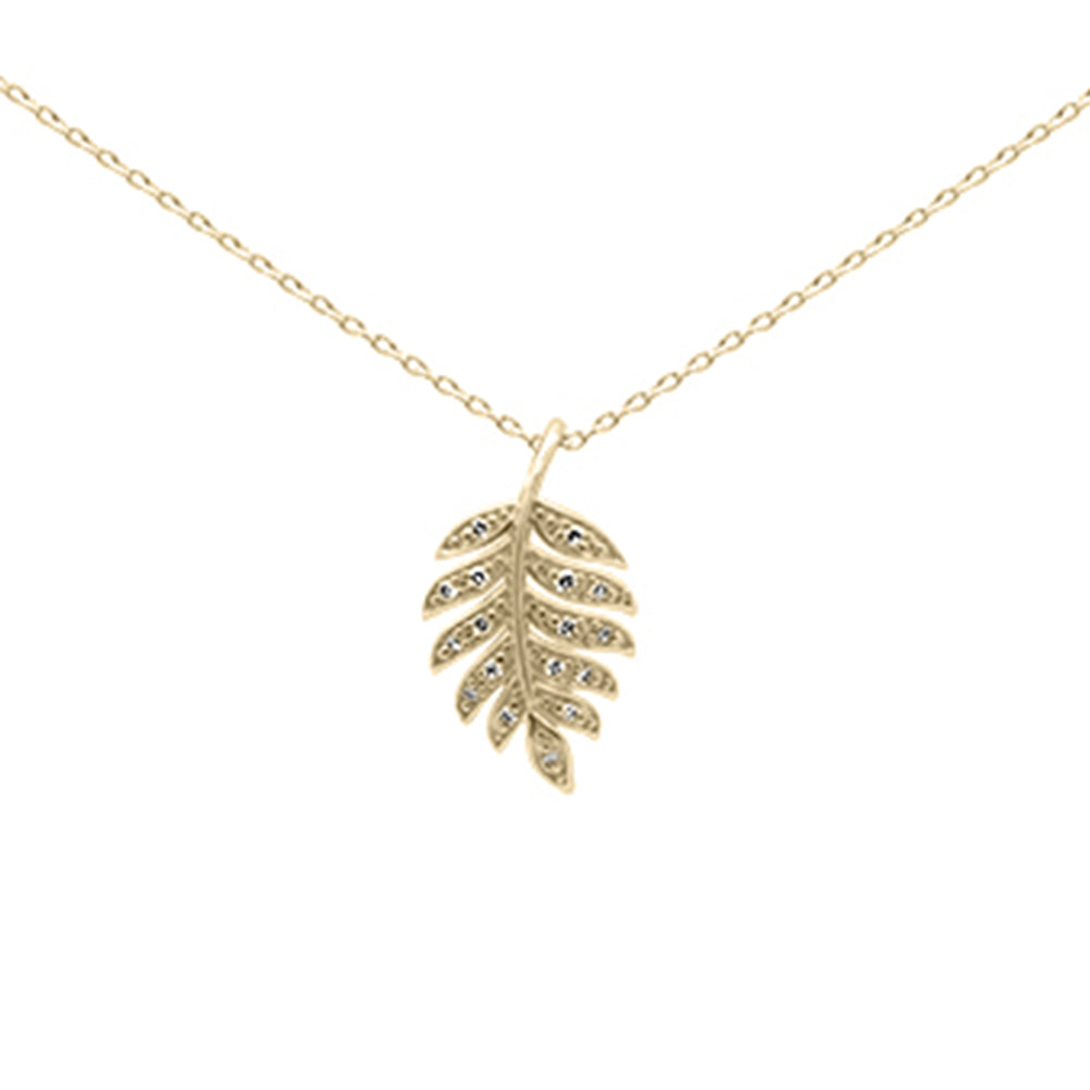 Muse Jewelry .07ct G SI 14K Yellow Gold Diamond Leaf Design Pendant Necklace